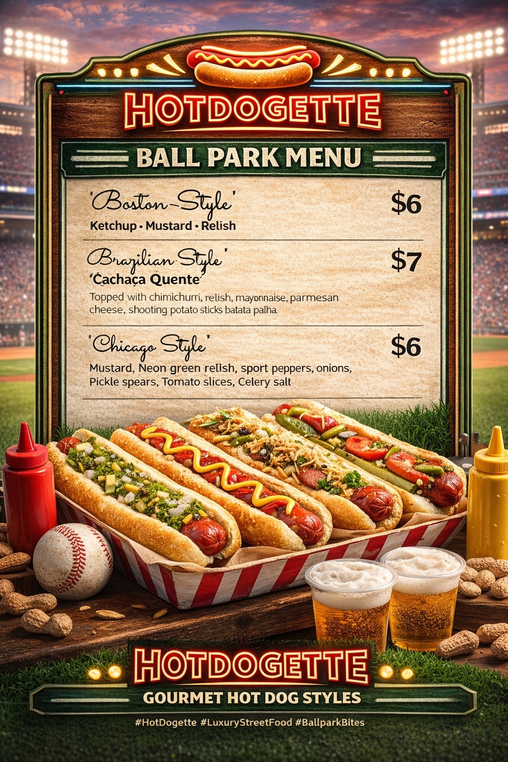 HotDogette ball park menu