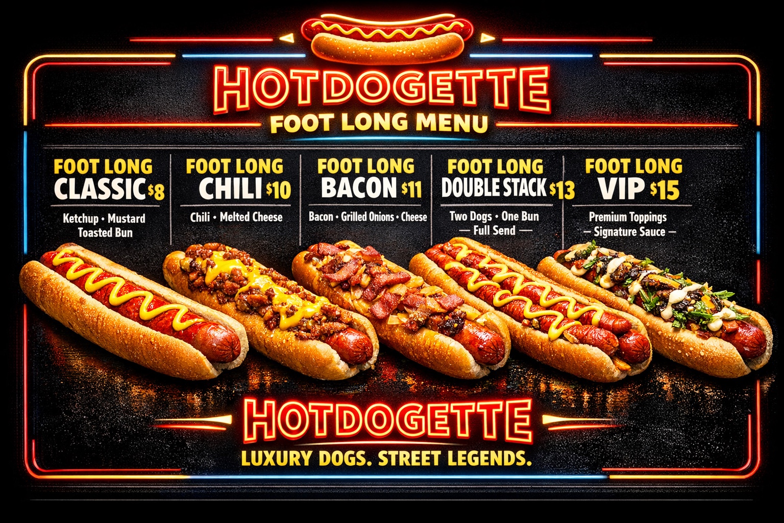 HotDogette foot long menu